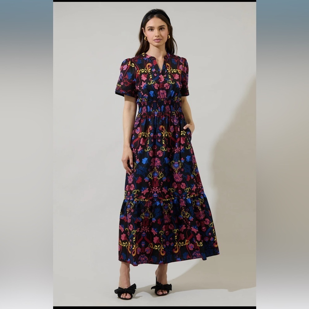 SugarLips Palmero Midnight Belraj Poplin Maxi Dress